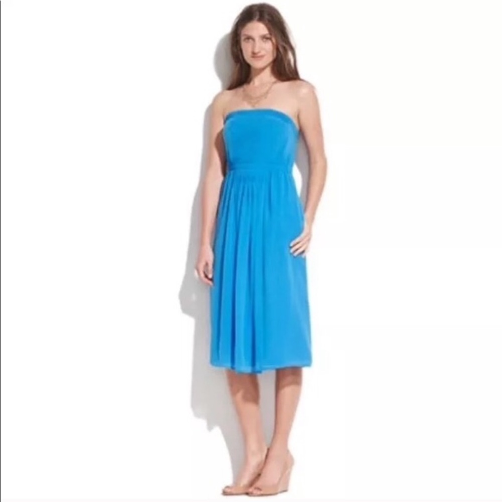 Madewell Light Blue Strapless Silk Dress